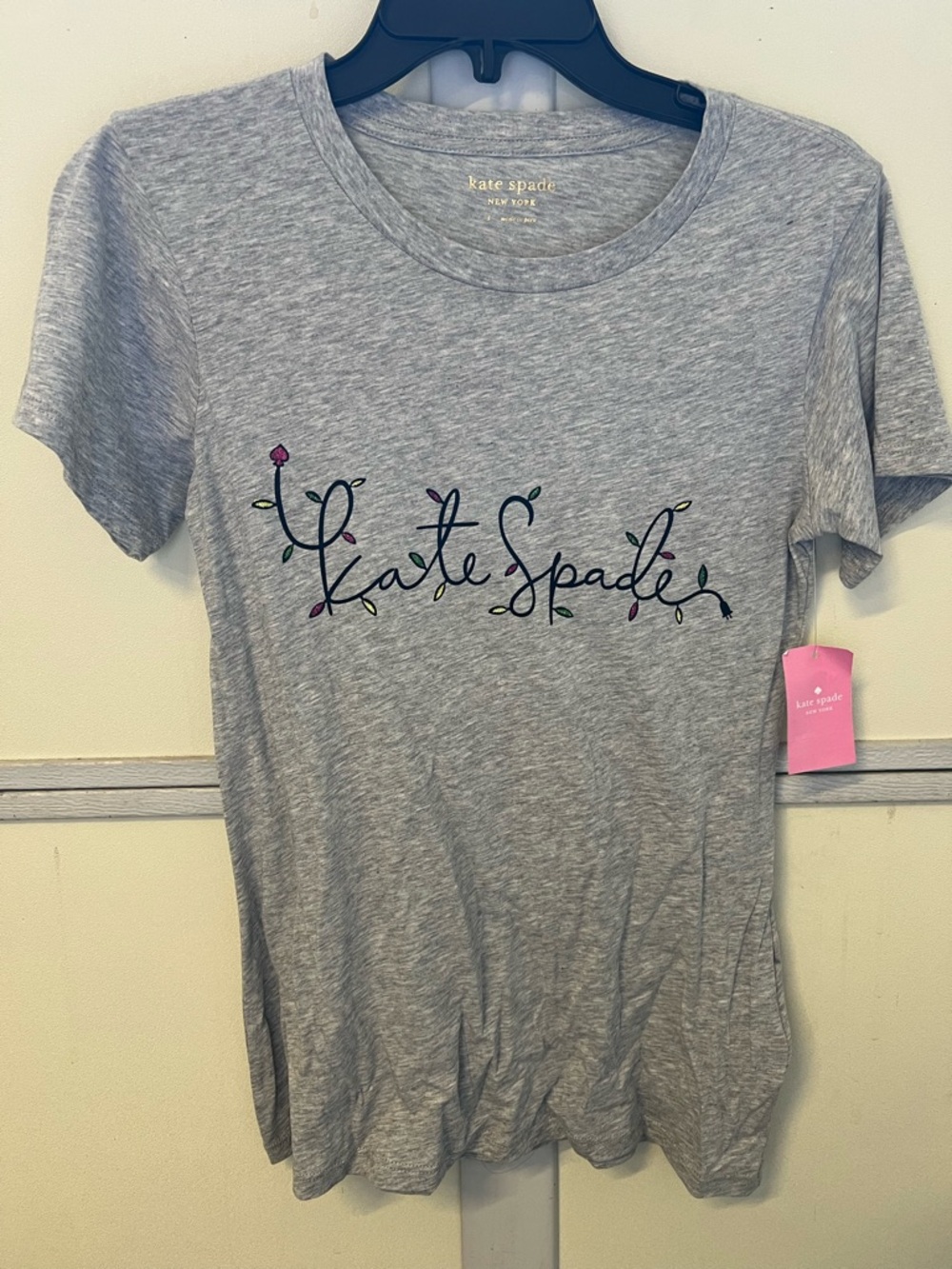 kate spade Gray Short Sleeve Logo Tee with Multicolor Light Accent